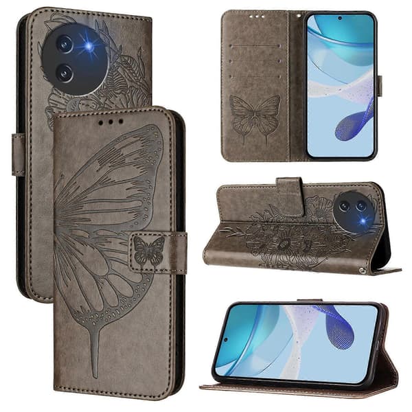 [LCS] Præget sommerfugl læder telefoncover Grey For Doogee Note 59 / Note 59 Pro
