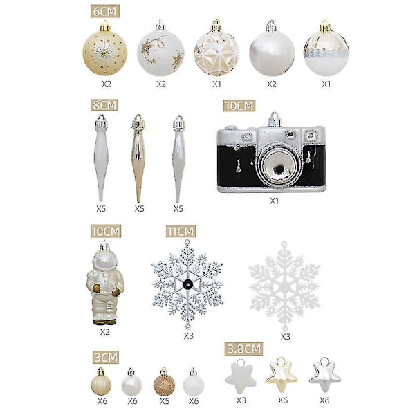 70 st Okrossbara Julgranskulor Paket Julgransdekoration gold white