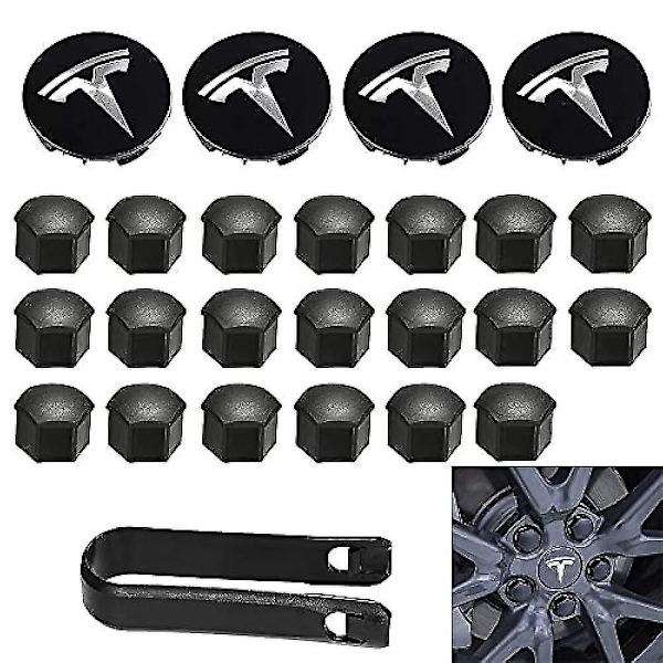 Hjulnavskapsats, hjulmutterskydd Modell 3 Hjulnavskapsats med Tesla-logotyp Navcentrumkåpa Mutterkåpa