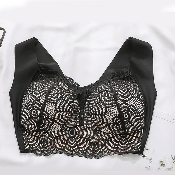 Ultimat Lyft Stretch Fullfigur Sömlös Spets BH Med Utskärningar För Kvinnor Samlad Underkläder Andningsbar Transparent Black 2XL