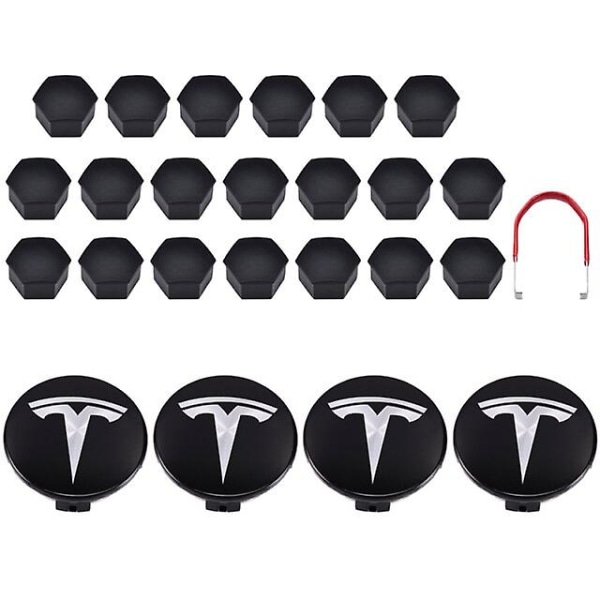 Tesla Model 3 Y S X Hjulkapselkit Centerkapsel Nav Mutter Skydd Svart Röd Vit Grå Med 4 Centerkapslar 20 Mutter Skydd Black Silver Matte