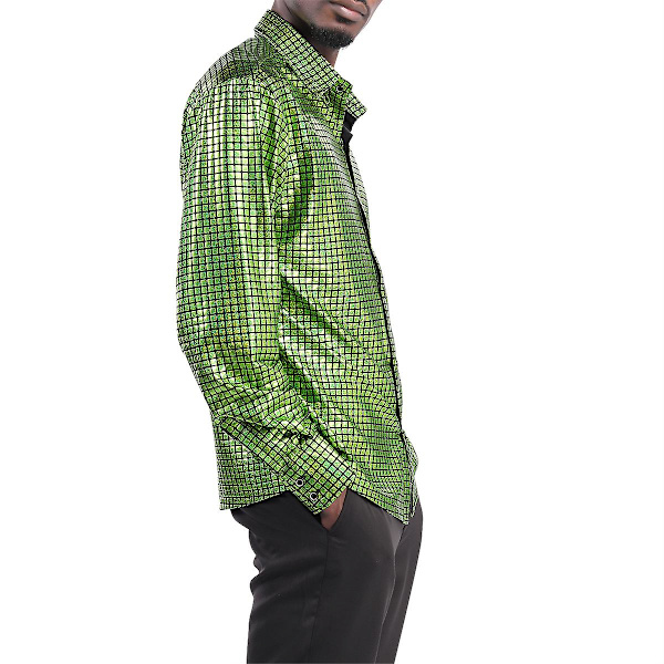 Swotgdoby Herre Sparkle Sequins Check Revers Langærmet Skjorte