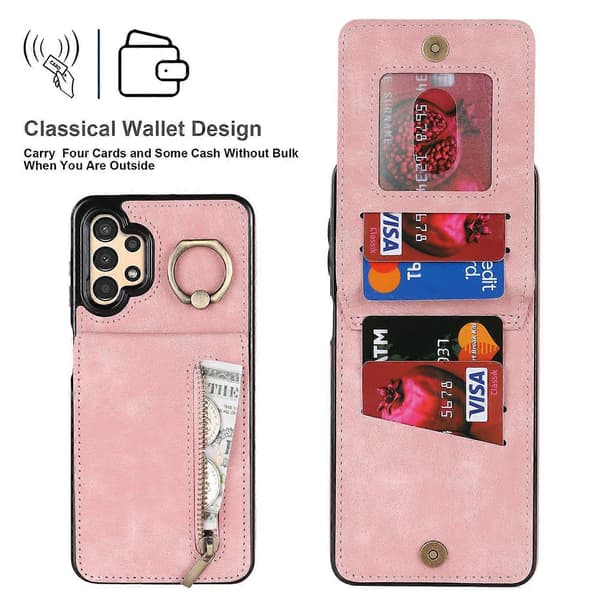 Til Samsung Galaxy A13 5G/A13 4G RFID-blokerende støttefodsetui Retro PU+TPU pung telefoncover Multicolor Pink