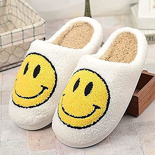 Dam herr smiley face plysch fluffiga tofflor memory foam B 11-12women/9-10 men