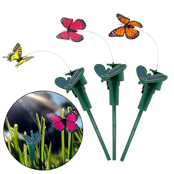 3 stk. Solcelledrevet Flyvende Flagrende Falsk Sommerfugl Pind Have Ornament Dekoration