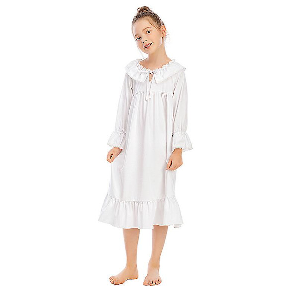 Tyttöjen yöpaita, pitkähihainen prinsessapaitamekko white 140cm