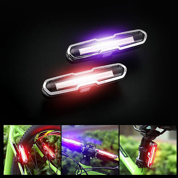 5 Tilan Kaksivärinen Superkirkas Polkupyörän LED-takavalo USB Ladattava Lamppu Red   Blue