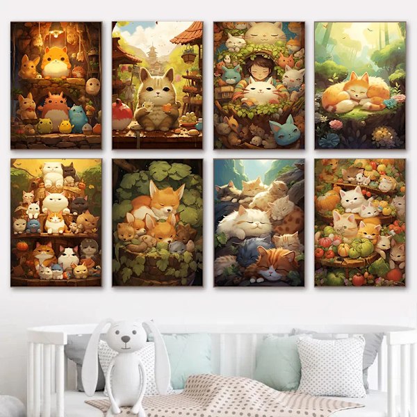 1kpl Kangasmaalaus Lastenhuonesarja Pienet eläimet Kissa Perhe Kissa ja Tyttö Kangasmaalaus Koristeet Kodin Sisustustarvikkeet 1 30x40cm No Framed 13