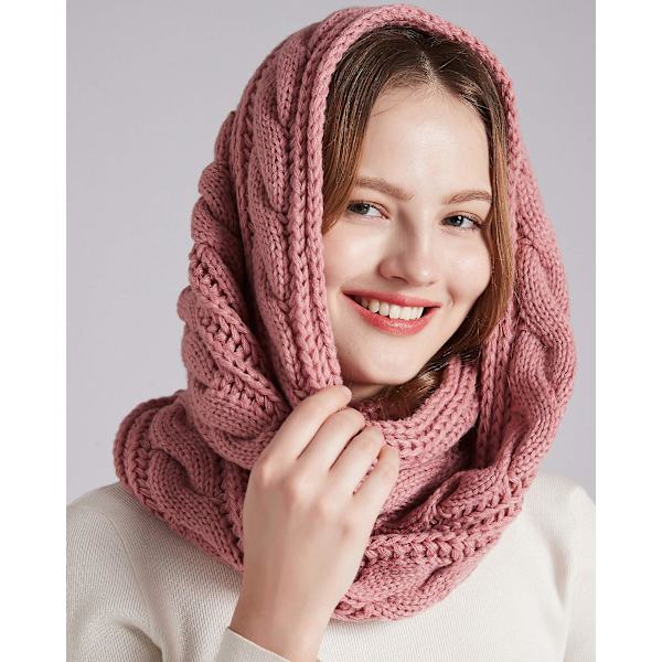 Dam Vinterstickad Infinity-scarf Mode Tjock Varm Cirkel Loop Halsduk Pink
