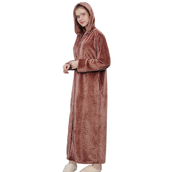 Långärmad Varm Huvförsedd Nattlinne för Kvinnor, Hemmakläder brown XL