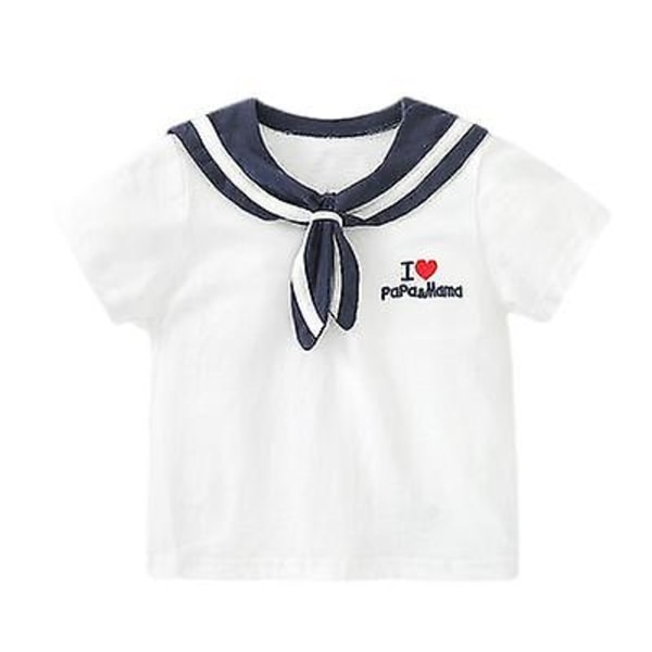 Baby Marinblå kortärmad T-shirt White 100cm