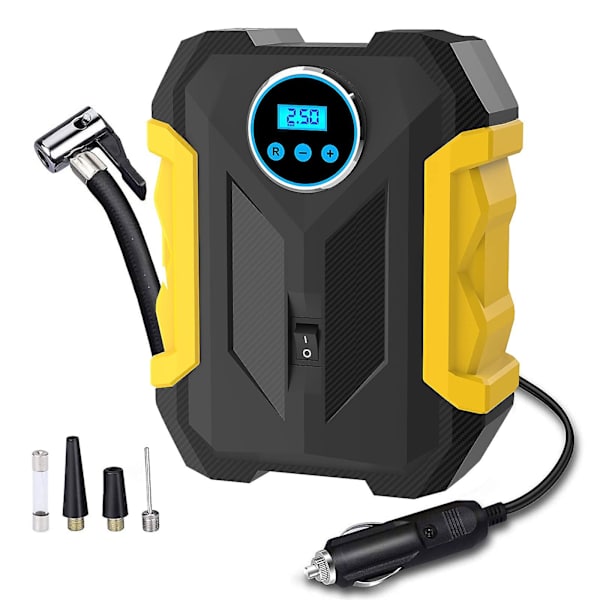 Digital Luftkompressor Lämplig För Bil Automatisk Pump Bärbar Däckpump Med LED-Ljus DC 12v Gul