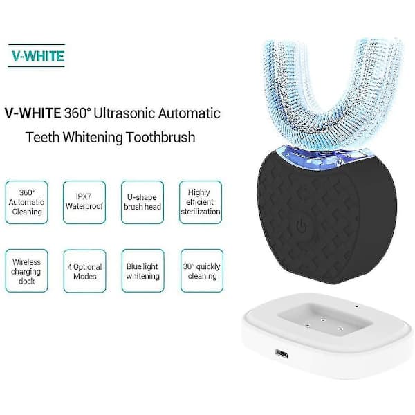 Automatic Electric Toothbrush Black, U-shaped Sonic Toothbrush with Replaceable Heads for Teeth Whitening