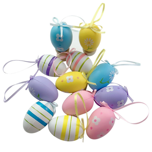 12 st Påskdekorationer Ägg Hängande Ornament Färgglada för påsk