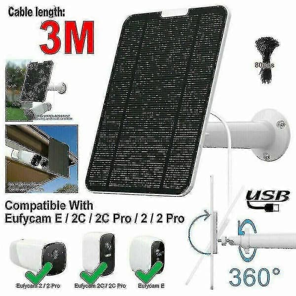 [LCS] Solpanel til Eufycam 2/2c/2c Pro/e/2 Pro 4w monteringsbeslag 13ft kabel sort