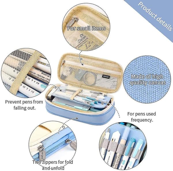 [LCS] Blyantmappe med stor kapasitet Oppbevaringsboks Light Blue