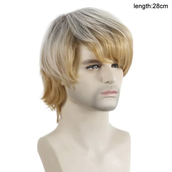 TG Kort lys blond parykk for menn med sideskill
