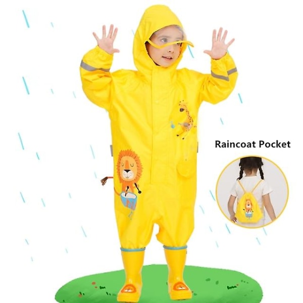 1-10 år för barn Blå Dinosaurier Regnrock Outdoor Jumpsuits Wa Yellow lion  No rain shoes L Height 116-135 cm