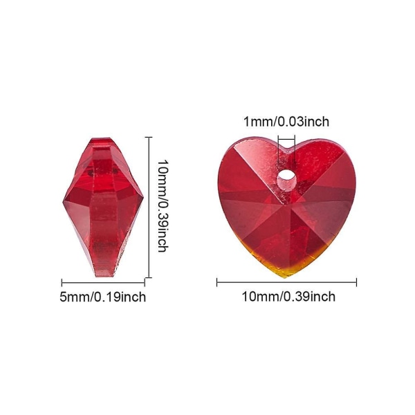 70 st Facetterat hjärta Transparent Glas Charms Hjärtpärlor 10x10x5 mm, slumpmässig färg