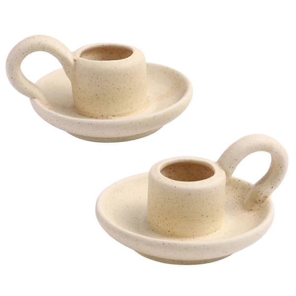 Keramisk lysestake for søylelys Bordbruk 6 stk Beige