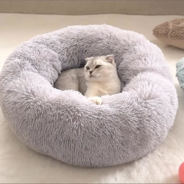 Djur Badsäng Rund Hund Katt Plysch Nest Valp Kattunge Komfort Sovmat Kennel Hundkoja Storlek: 80cm Brown