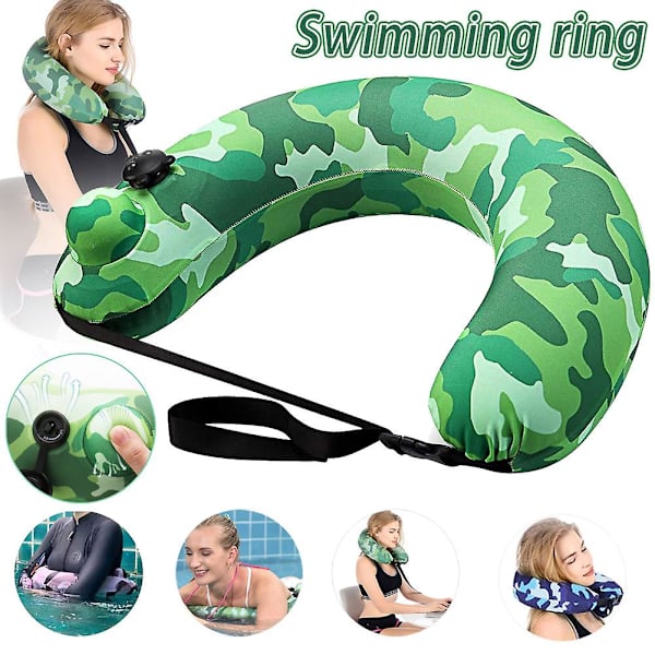 Simring Bärbar Uppblåsbar Badring Pool Flyt Kudde Resekudde För Pool Strand Green
