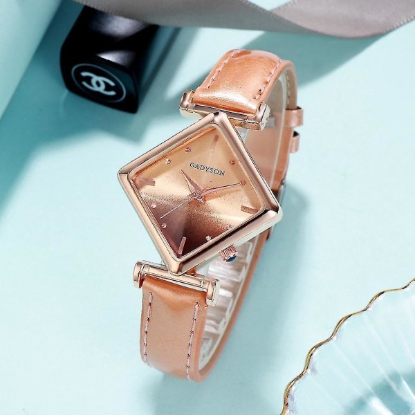 GADYSON A0723 Mode Damklocka Diamanturtavla Enkelt Läderarmband Kvarts