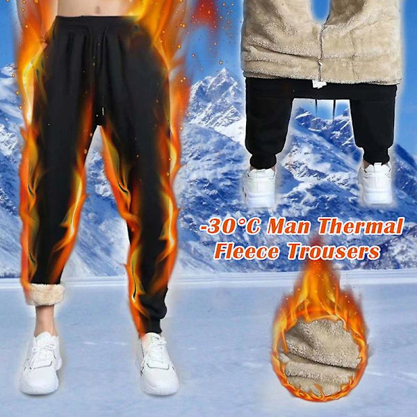-30°C Herr Termobyxor Fleece Fodrade Förtjockade Casual Sportbyxor Vinter Höst Black 5XL