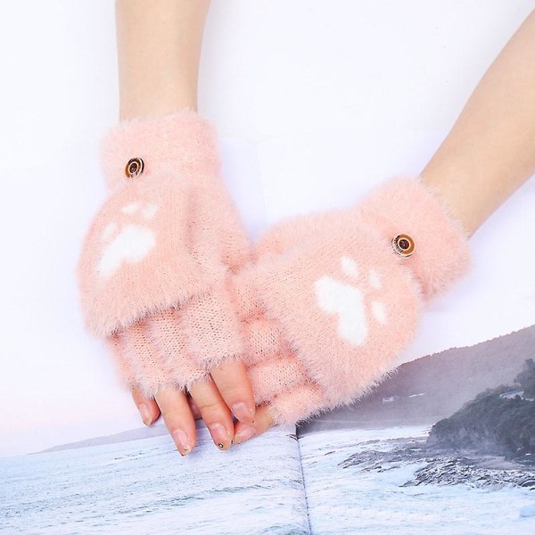 Söta Katt Tassplyschhandskar, Halvfingerhandskar med Öppen Design grey