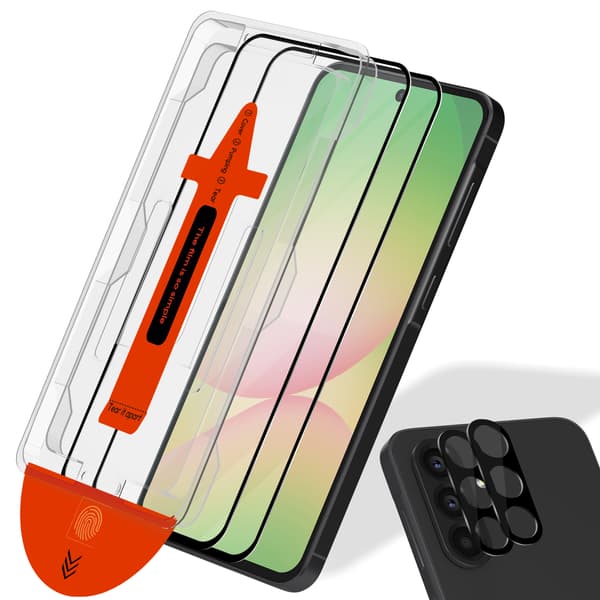 [LCS]2-Pack Samsung A56 Screen Protector & 2-Pack Lens Protector - Tempered Glass | [Automatic Installation] - Bubble-Free