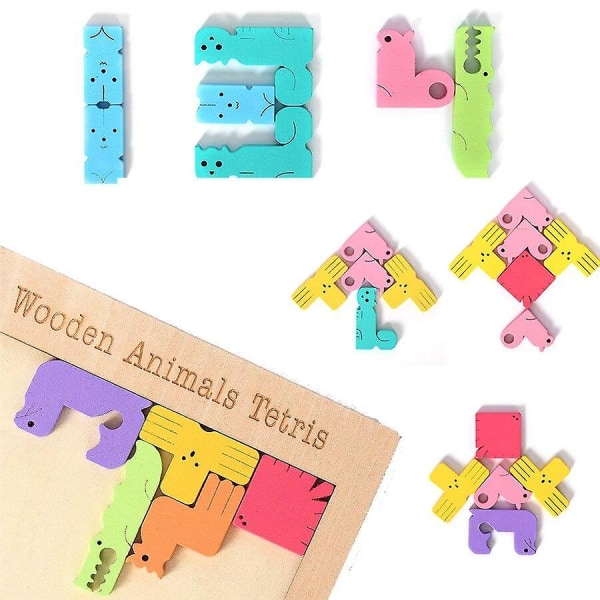 Tetris färgglada träpussel för barn Brain Teaser Pedagogiska spel för barn Djur