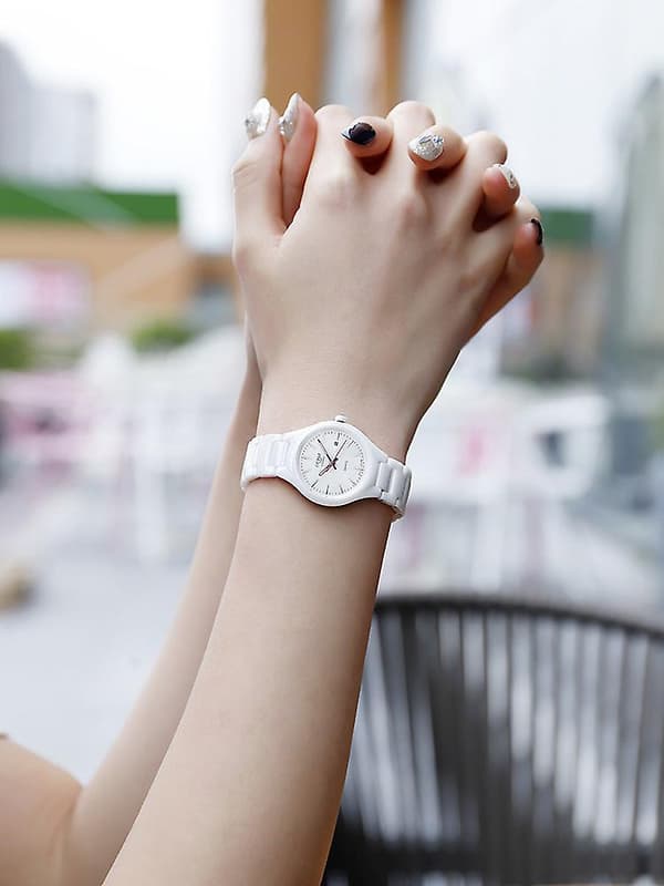 [LCS]Vit keramisk damklocka Enkelt temperament Rose diamond luminous