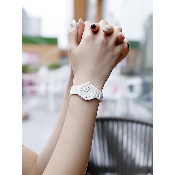 [LCS]Vit keramisk damklocka Enkelt temperament Silver needle luminous