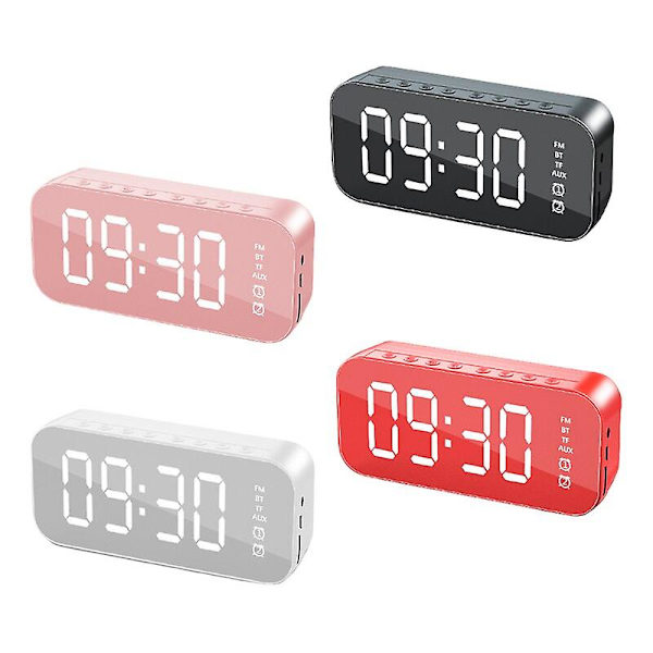 Klocka Väckarklocka Bord Digital LED Spegelskärm Väckarklocka Despertador Trådlös Bluetooth 5.0 Mp3 Hifi Högtalare Red