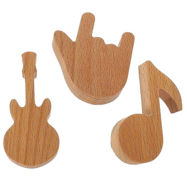 Lys Brun Tre Finger Gitar Veggkrok for Dekorasjon 3 Stk Sett