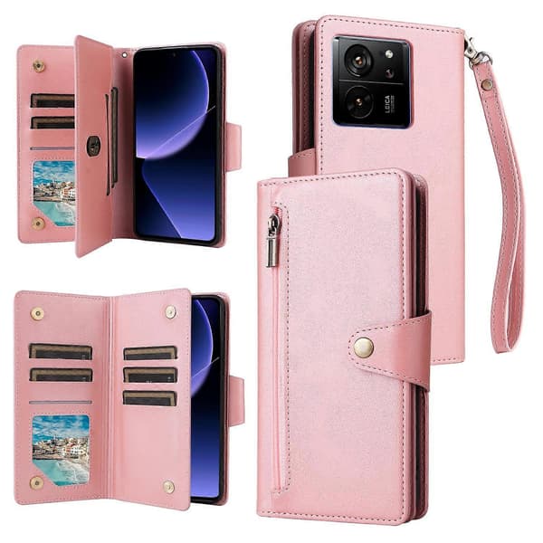 Fodral för Xiaomi 13T/13T Pro/Redmi K60 Ultra med blixtlåsficka, PU-läder och handledsrem Multicolor Style E
