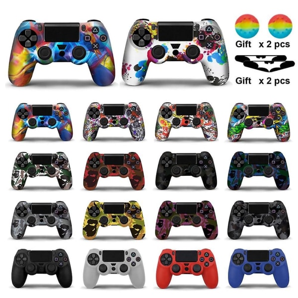 Silikongummifodral för Sony Playstation 4 PS4-kontroller, skyddsskal för PS4 Pro Slim gamepad-kontroller med tumgrepp Camo red