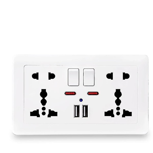 2.1a Kaksois-USB-portti UK Seinävirtapistoke Universaali 5-reikäinen pistorasia