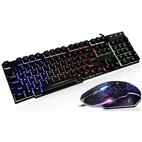 (Svart) Gaming Tangentbord + Mus Set Regnbåge LED USB Belyst Kompatibel med Laptop PC PS4 Xbox