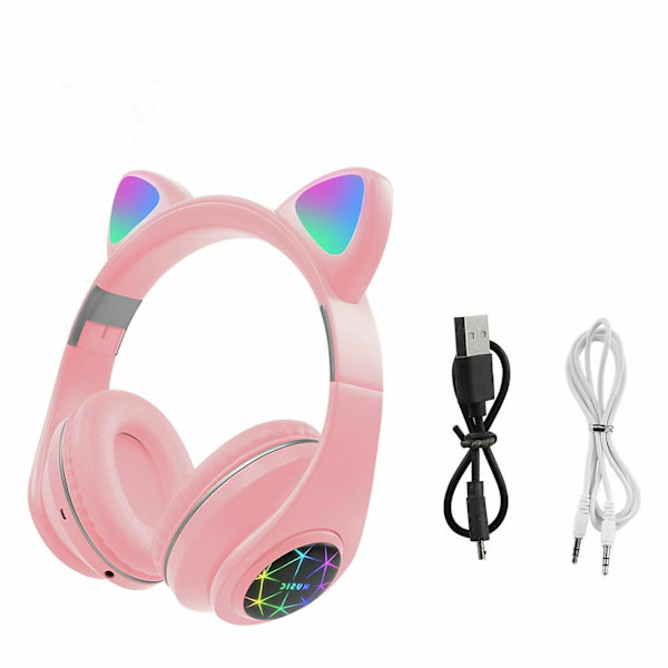 Bluetooth Trådløse Katte Kaninøre Headset LED m/mikrofon Hodetelefoner For Barn Jenter Black