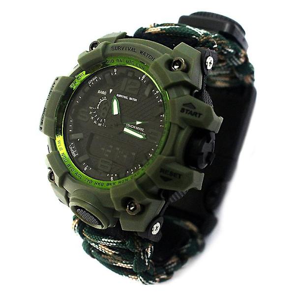 Vanntett Utendørs Overlevelsesklokke Nødutstyr Kompass Fløyte Multifunksjonelt Armbånd Mountain-camouflage