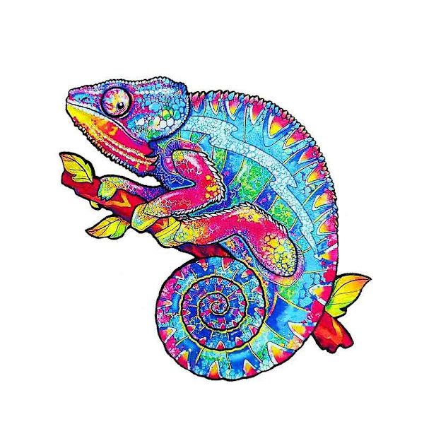 Unik Form Træpuslespil Jigsaw DIY Hjernetræning Pædagogisk Legetøj Chameleon A3