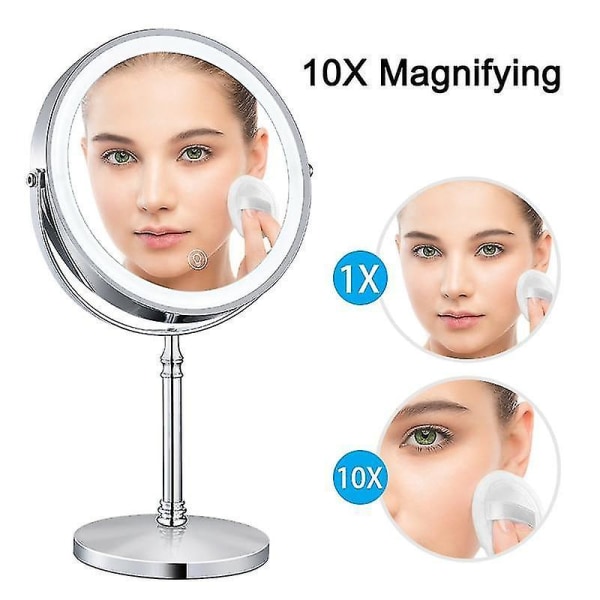 8 tommer Makeup USB Opladning 10X Spejl Bagbelyst Justerbart Lys S