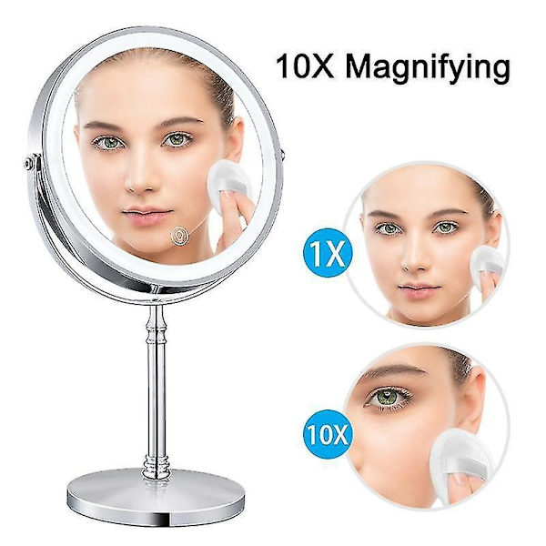 8 Tum Smink USB Laddning 10X Spegel Bakgrundsbelyst Justerbart Ljus S