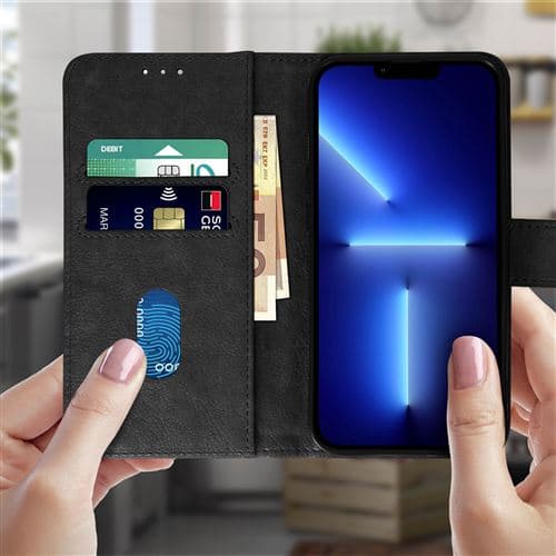 [LCS]Fodral kompatibelt med Apple iPhone 13 Pro Max Flip Plånboksfunktion Stativ svart