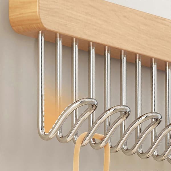 Robust træbøjle med flere kroge til camisoles og stroptoppe - Skabsorganisator 8 hooks right pull