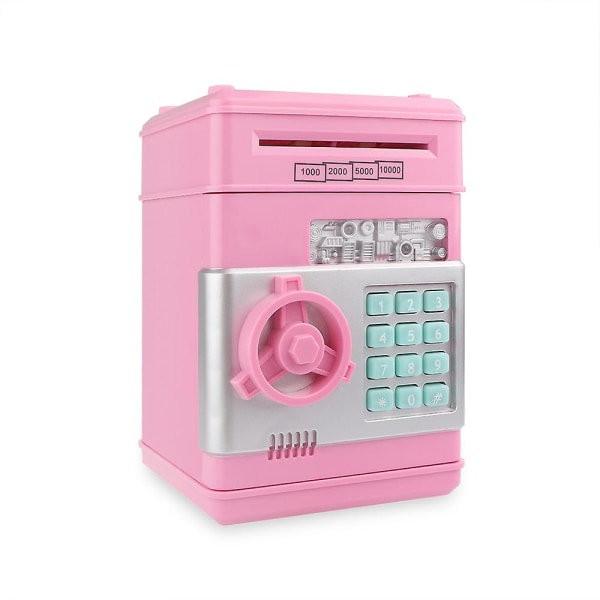 Elektronisk spargris ATM lösenord pengabox kontanter mynt sparbössa säkerhetsbox automatisk insättning sedlar barnpresent Pink
