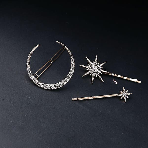 [LCS]Gull Måne Stjerne Form Rhinestone Hårspenner Skinnende Diamant Sidespenner Hårnåler Big star