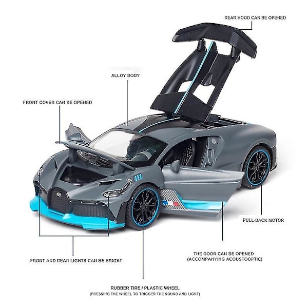 1:32 Bugatti Veyron Legeringsbil Modell Leksak (Grå)