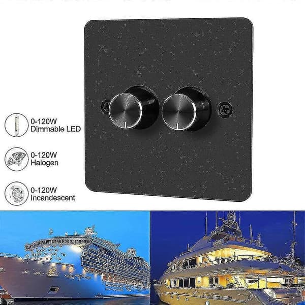 [LCS]Dc 12v-24v Led Dimmer Switch 2 Gang 120w Wall Push On/off Rotary Control Dimmer